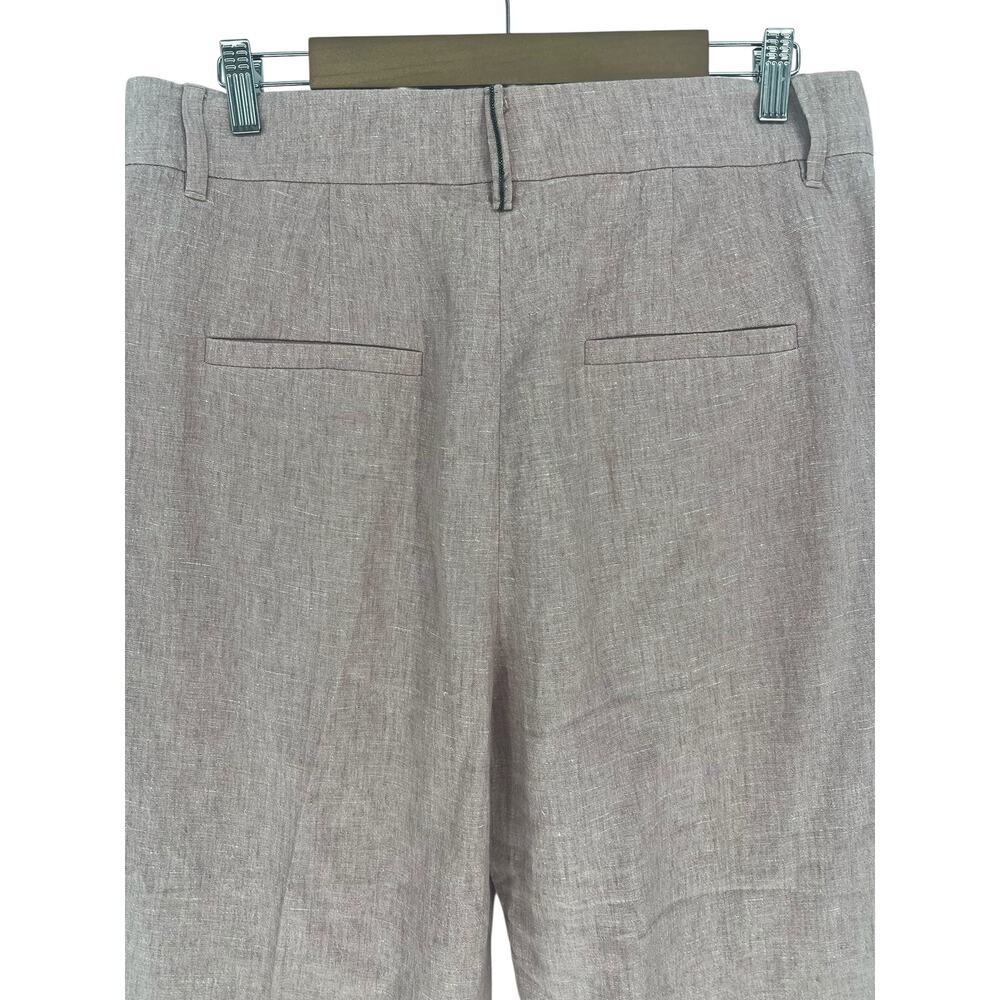 Brunello Cucinelli Relaxed Linen Pleated Cuffed Pants with Monili Chain Size 12 - Picture 9 of 10